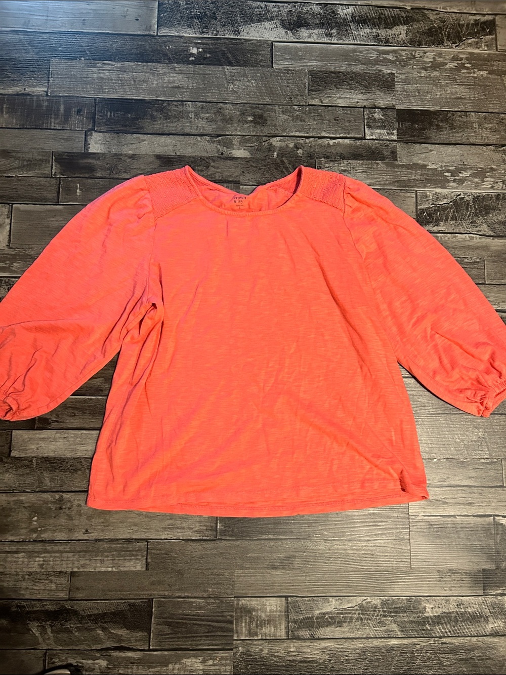 crown & ivy Coral Puff-Sleeve Long-Sleeve Tee